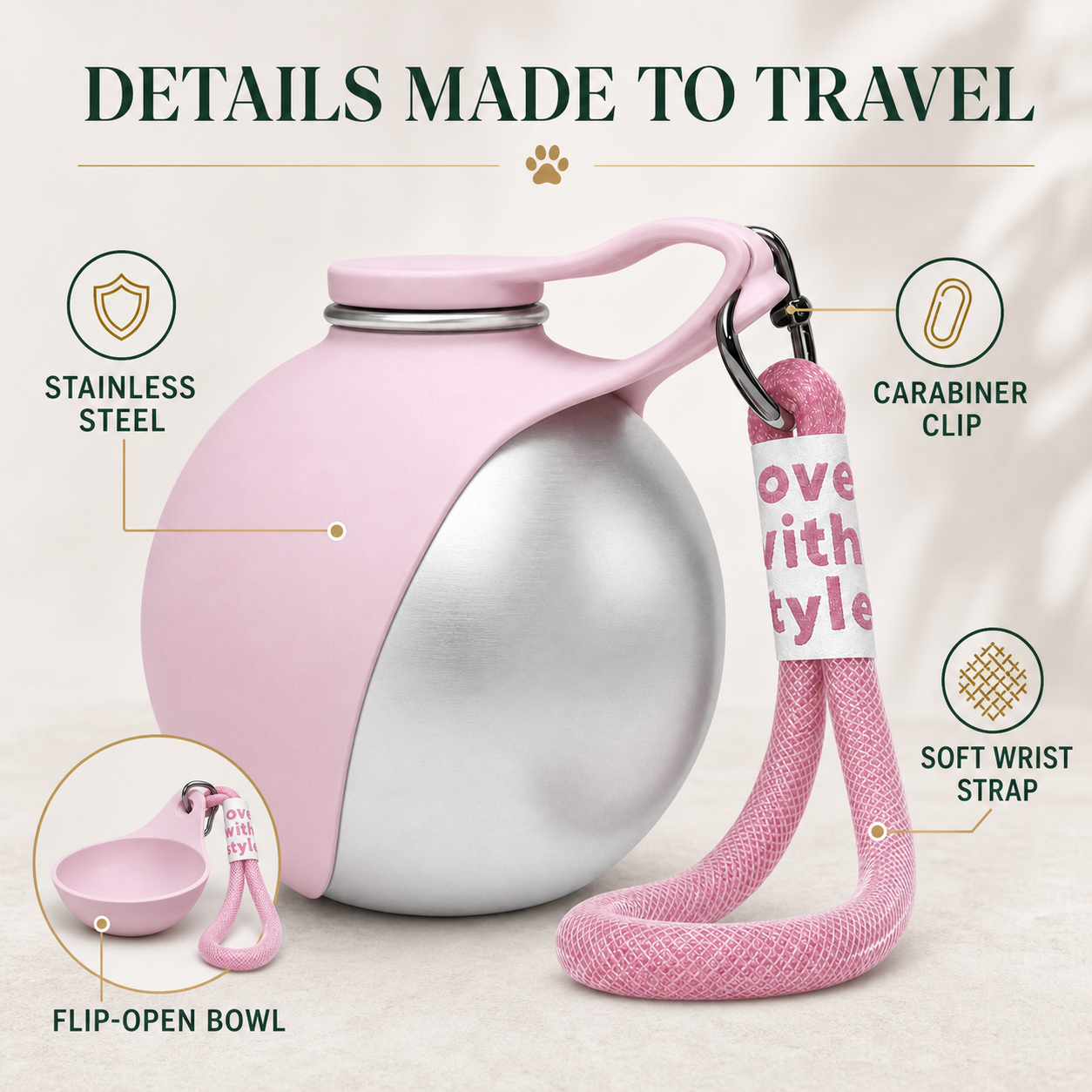 2-in-1 Pet Travel Water Bottle with Folding Bowl