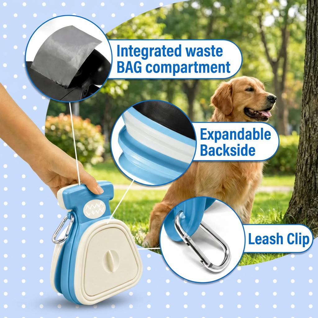 Portable Dog Poop Scooper with Sealed Lid, Leakproof & Foldable