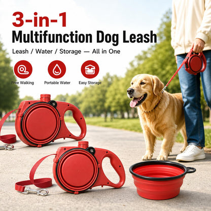 3-in-1 Retractable Dog Leash with Water Bottle & Bowl