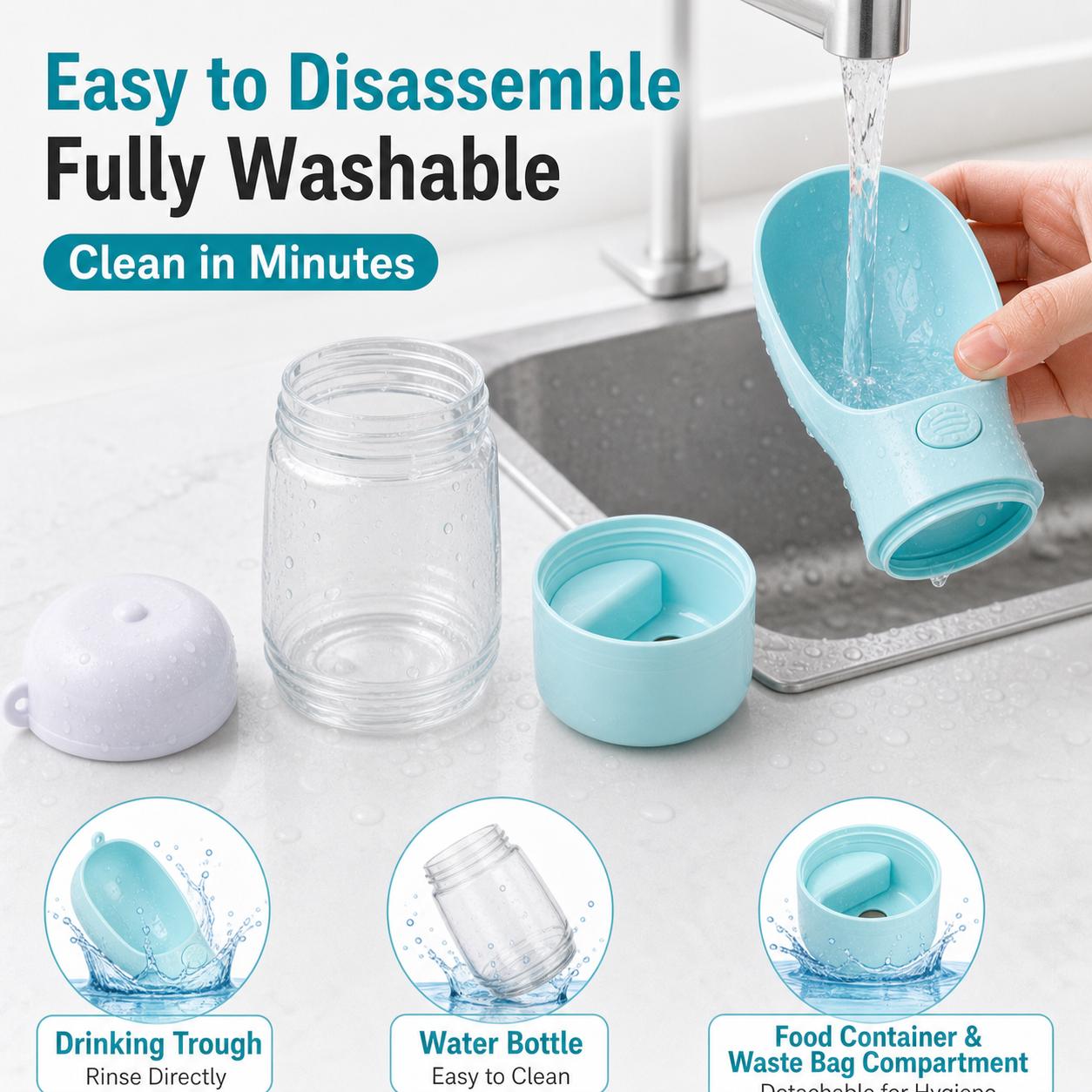 3-in-1 Portable Dog Water Bottle with Bowl & Food Cup