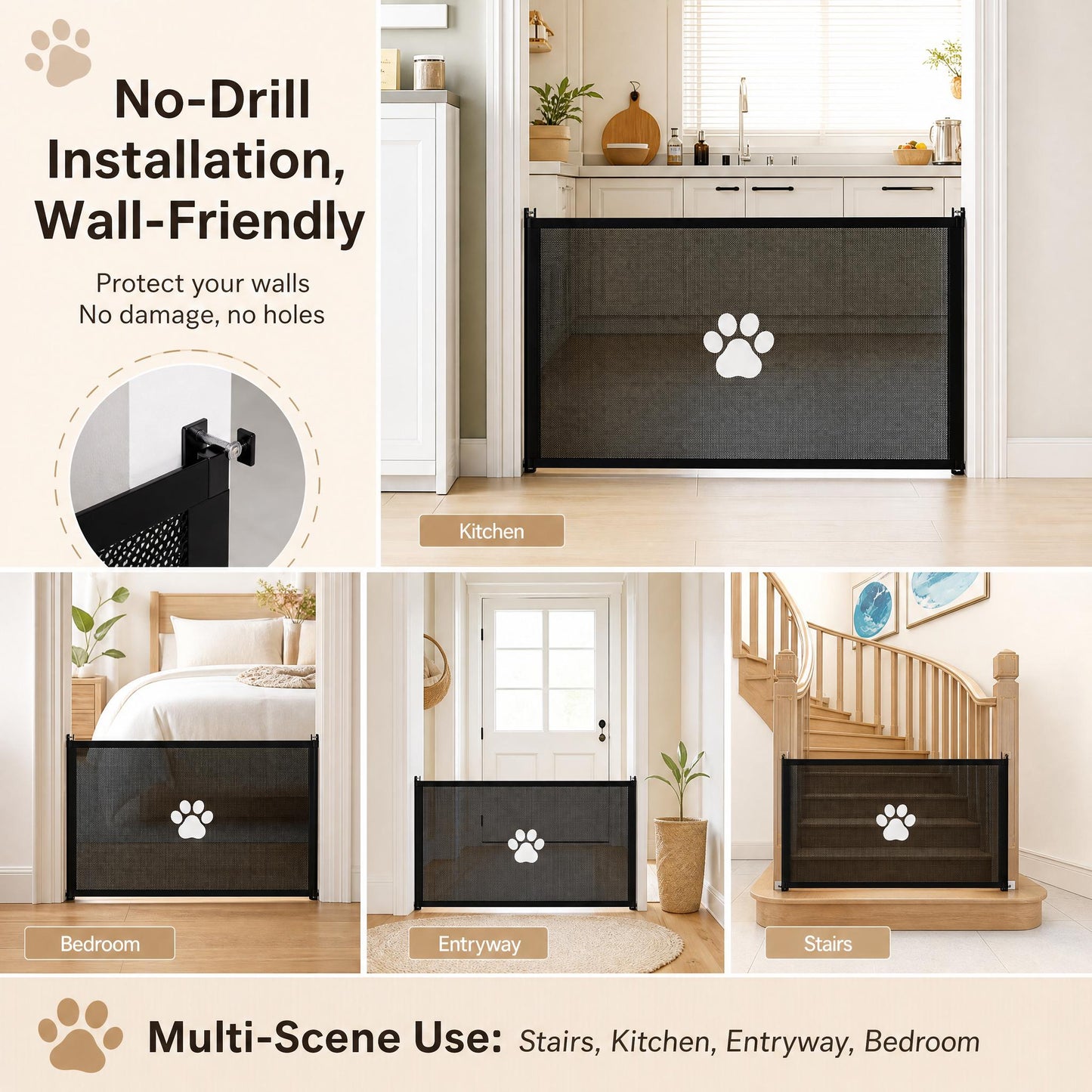 Easy-Install Mesh Pet Gate - No-Drill Safety Barrier