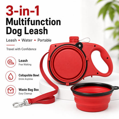 3-in-1 Retractable Dog Leash with Water Bottle & Bowl