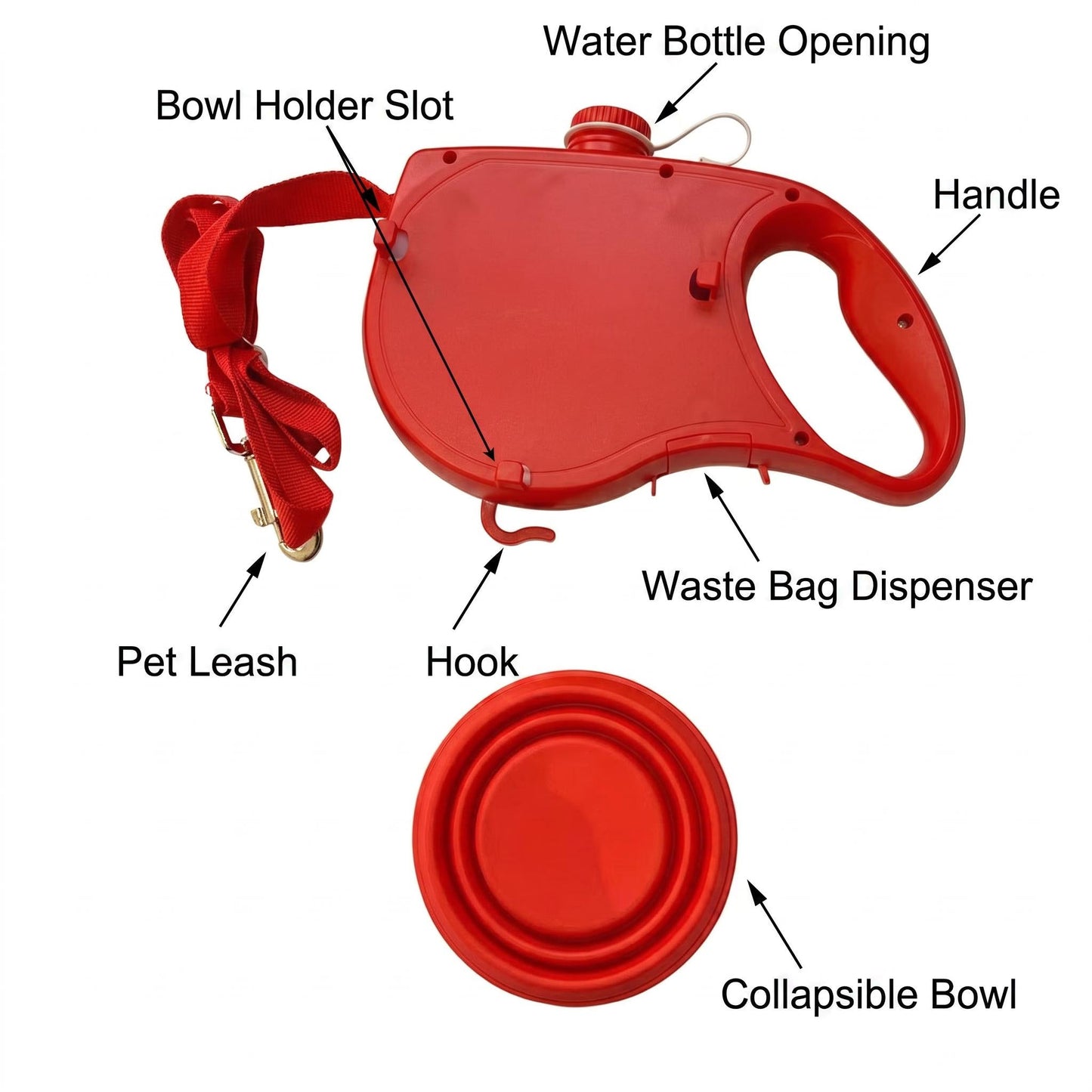 3-in-1 Retractable Dog Leash with Water Bottle & Bowl