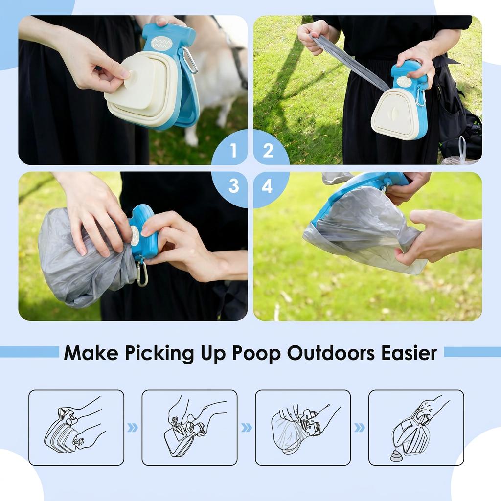 Portable Dog Poop Scooper with Sealed Lid, Leakproof & Foldable