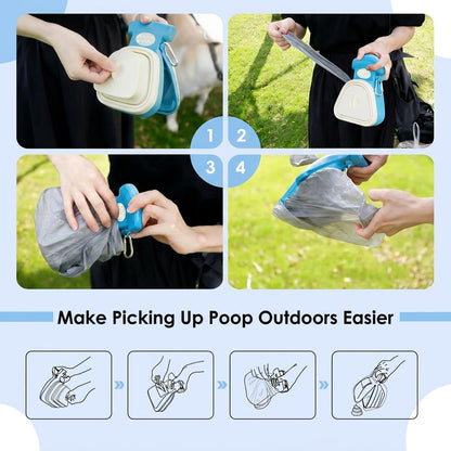 Portable Dog Poop Scooper with Sealed Lid, Leakproof & Foldable