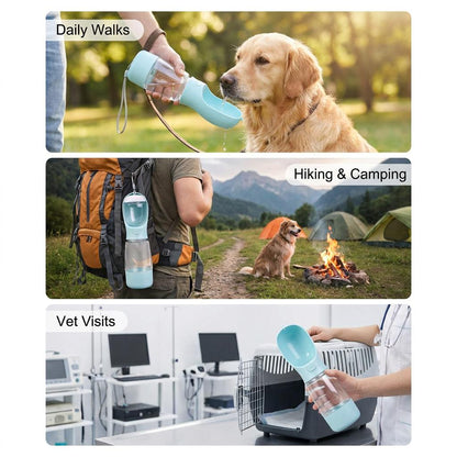3-in-1 Portable Dog Water Bottle with Bowl & Food Cup