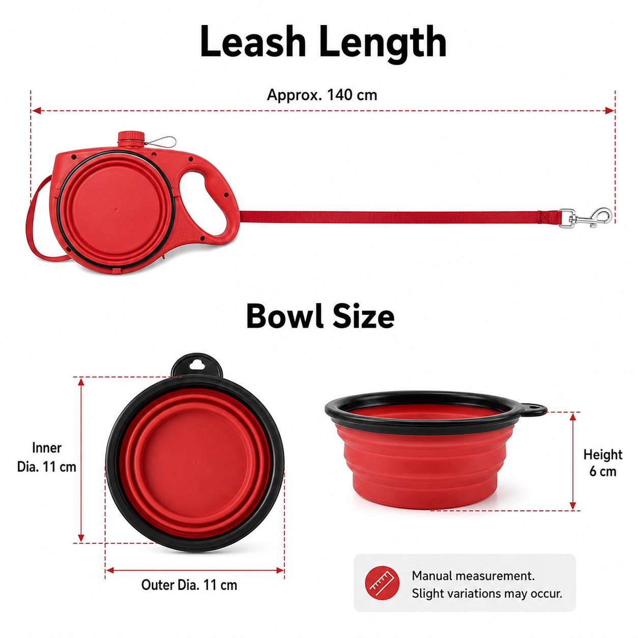 3-in-1 Retractable Dog Leash with Water Bottle & Bowl