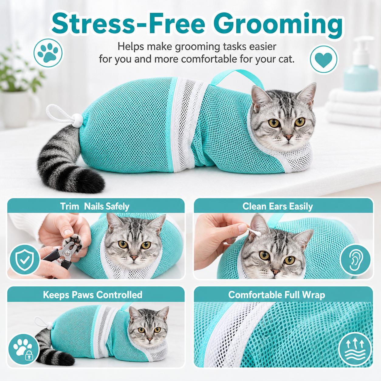 Cat Grooming & Bathing Net Bag - Anti-Scratch Restraint