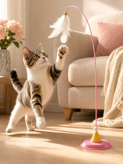 2-in-1 Suction Cup Cat Teaser Wand - Hands-Free & Handheld